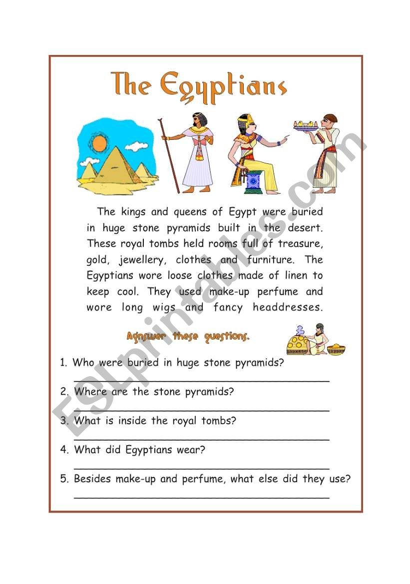 Reading Comprehension The Egyptians ESL Worksheet By Shaba