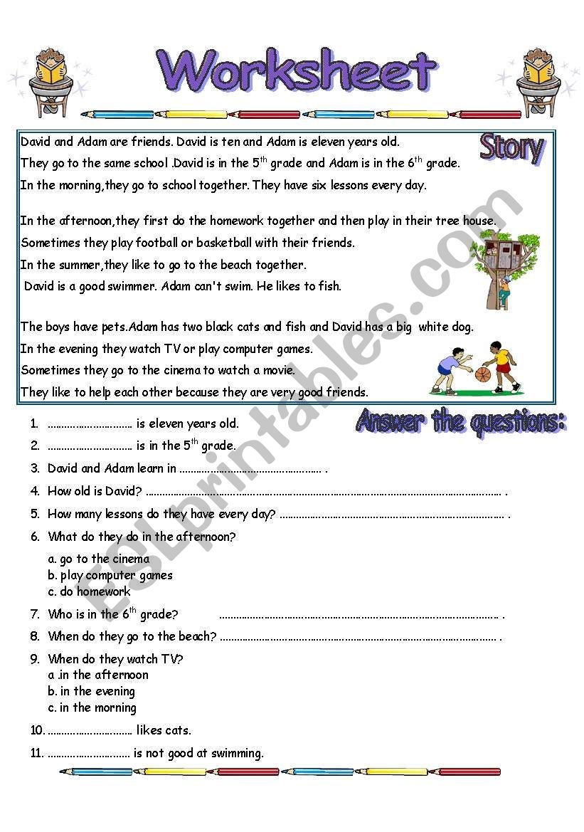 Reading Comprehension Worksheet 2 Pages ESL Worksheet By Victoria Ladybug