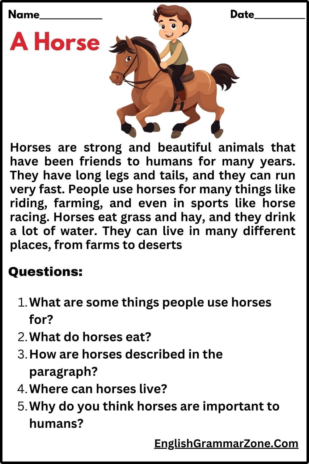 Generic Reading Comprehension Worksheet 3Rd Grade
