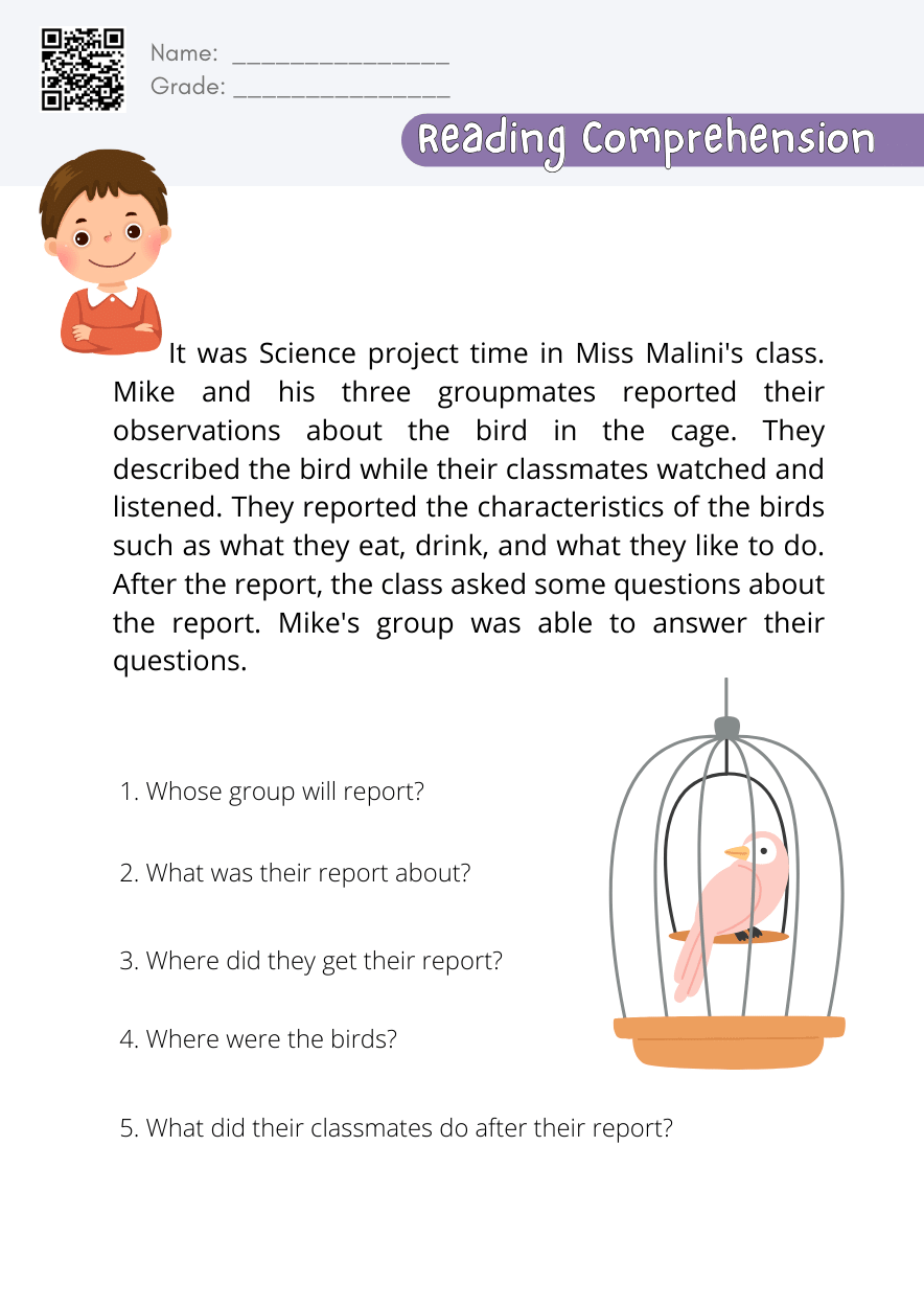 Grade Three Reading Comprehension Worksheets