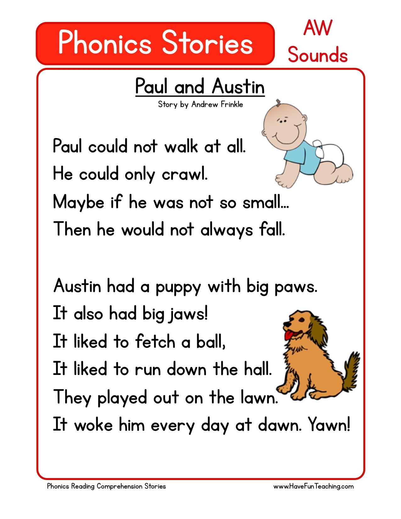 Reading Comprehension Worksheet Paul And Austin