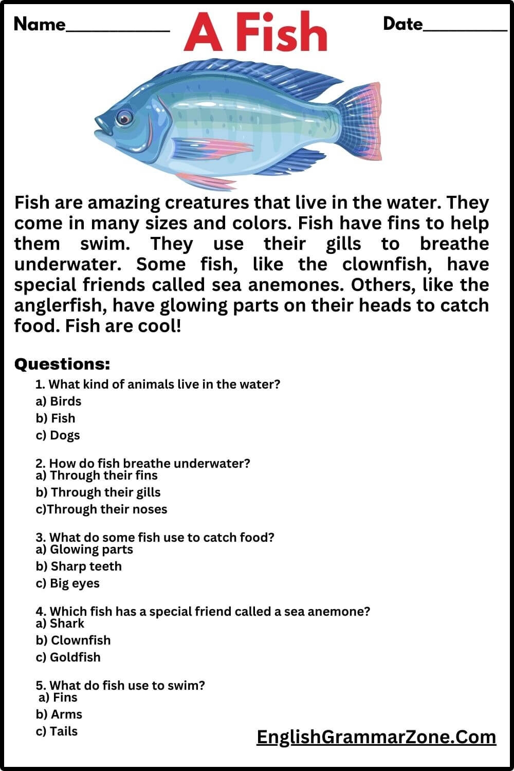 Reading Comprehension Worksheet With Answer
