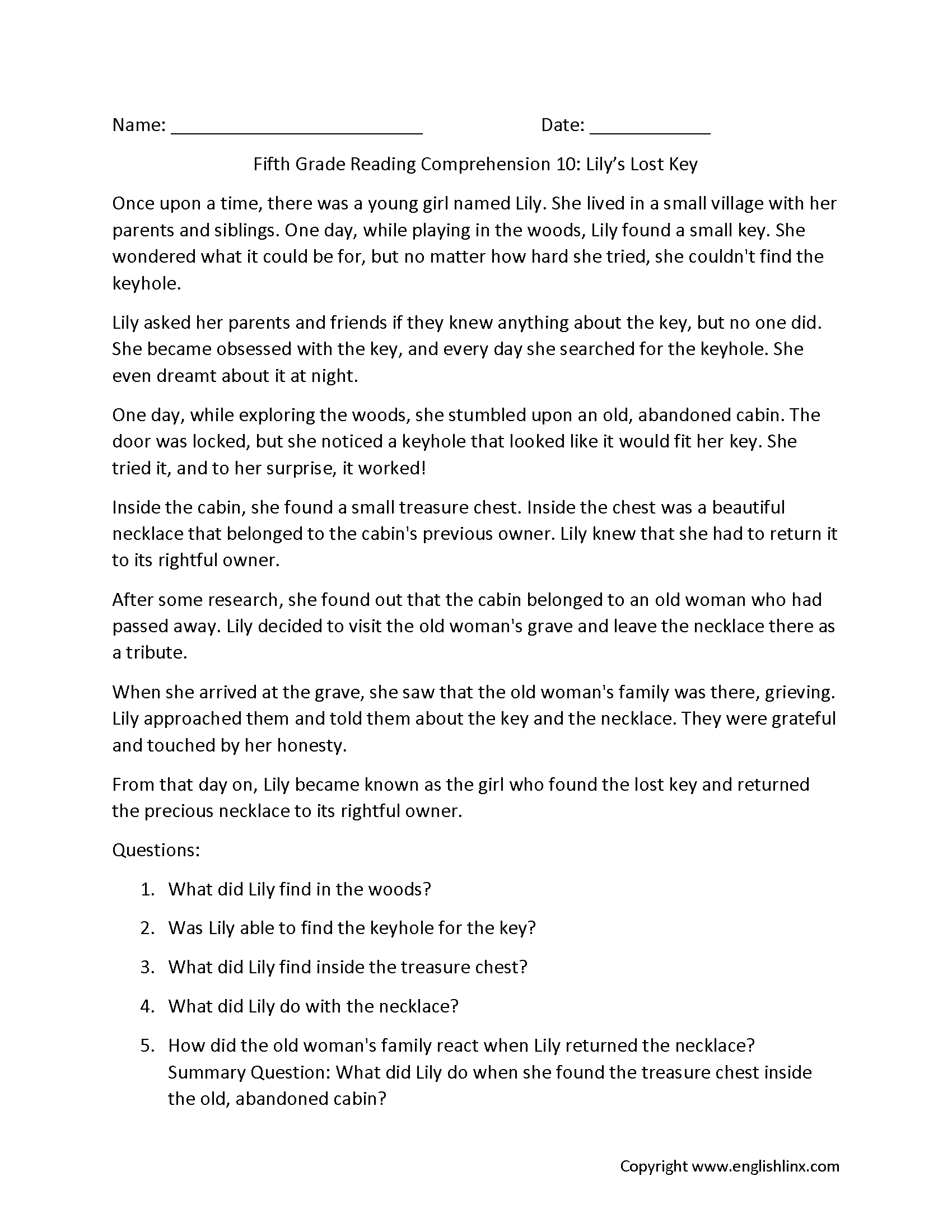 Reading Comprehension Worksheets Fifth Grade Reading Comprehension Worksheets