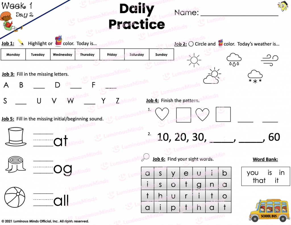 Reading Comprehension Worksheets First Grade Daily Practice Review Month 1 Weeks 1 4