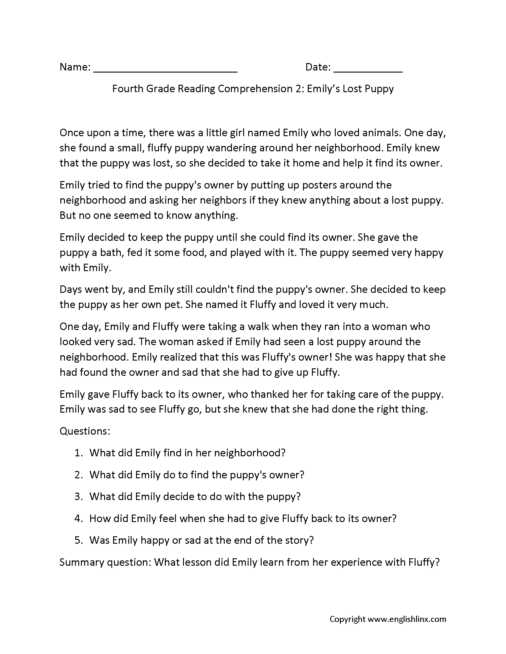 Reading Comprehension Worksheets Fourth Grade Reading Comprehension Worksheets