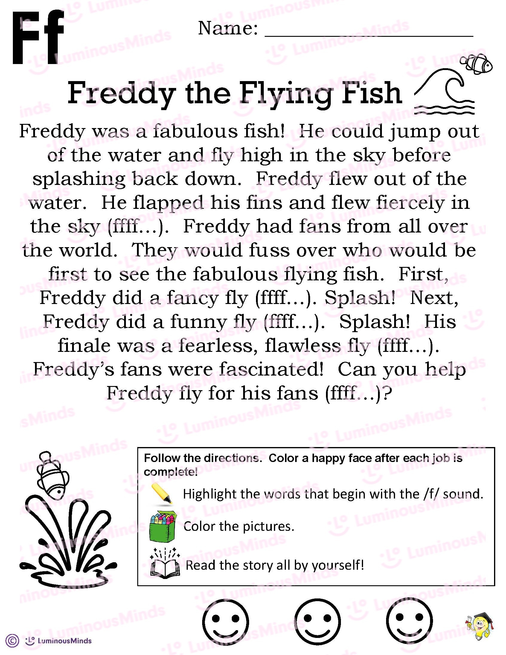 Reading Comprehension Worksheets Freddy The Flying Fish