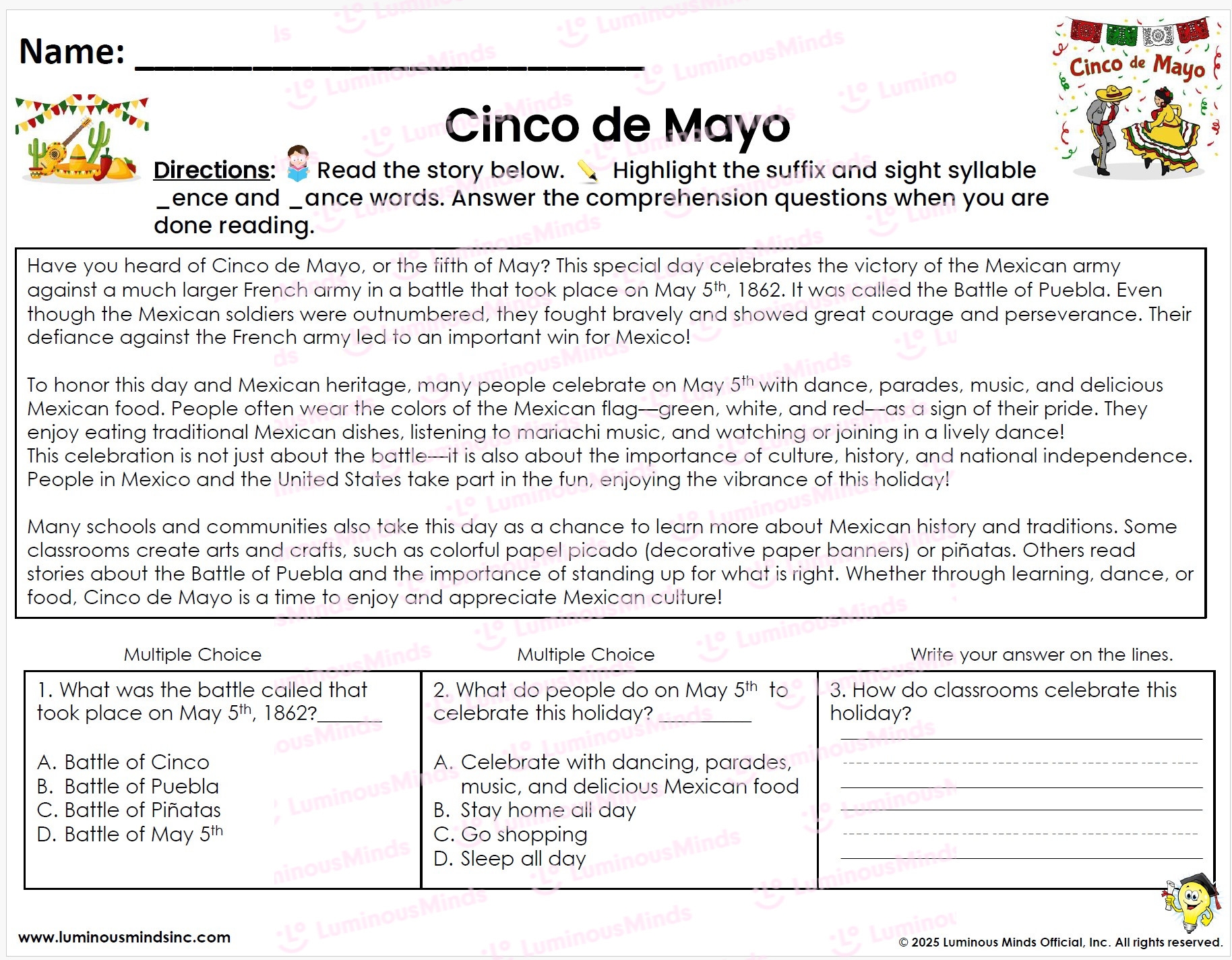 Reading Comprehension Worksheets FREEBIE Cinco De Mayo Reading Comprehension Passage Reading Comprehension Worksheets FREEBIE Cinco De Mayo Reading Comprehension Passage