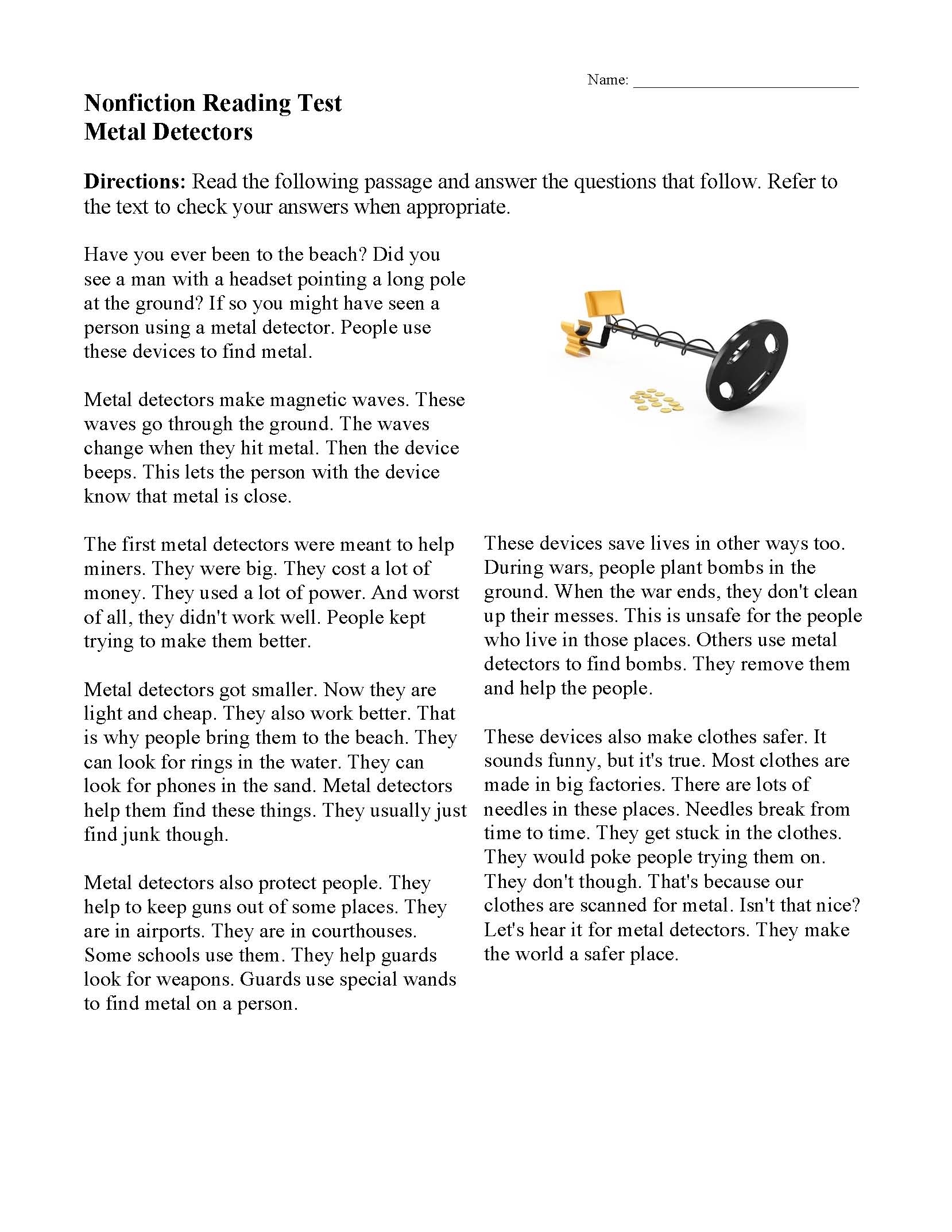 Fictional Grade 12 Reading Comprehension Worksheets