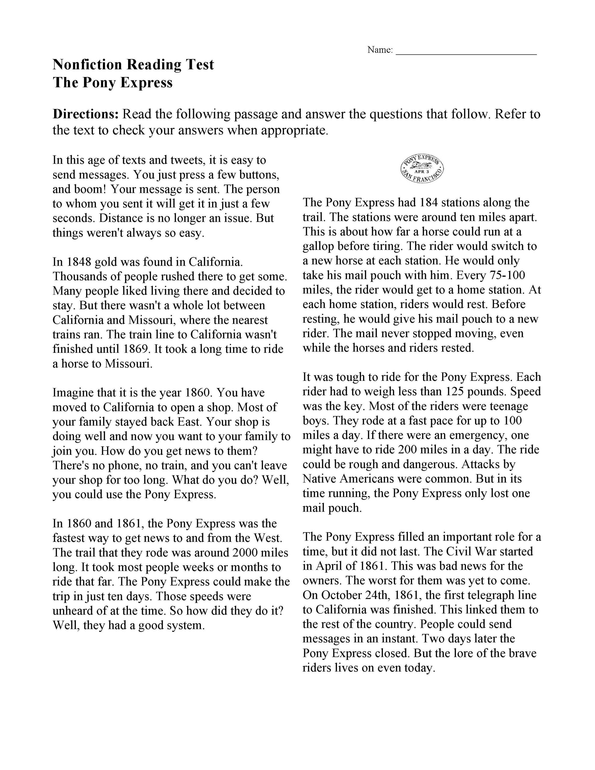 Reading Comprehension Worksheets Online Or Printable