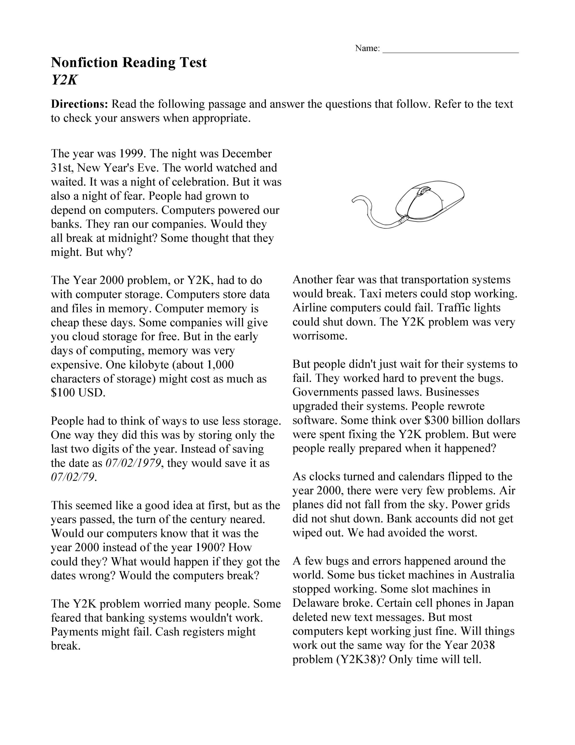 Free 10Th Grade Reading Comprehension Worksheets