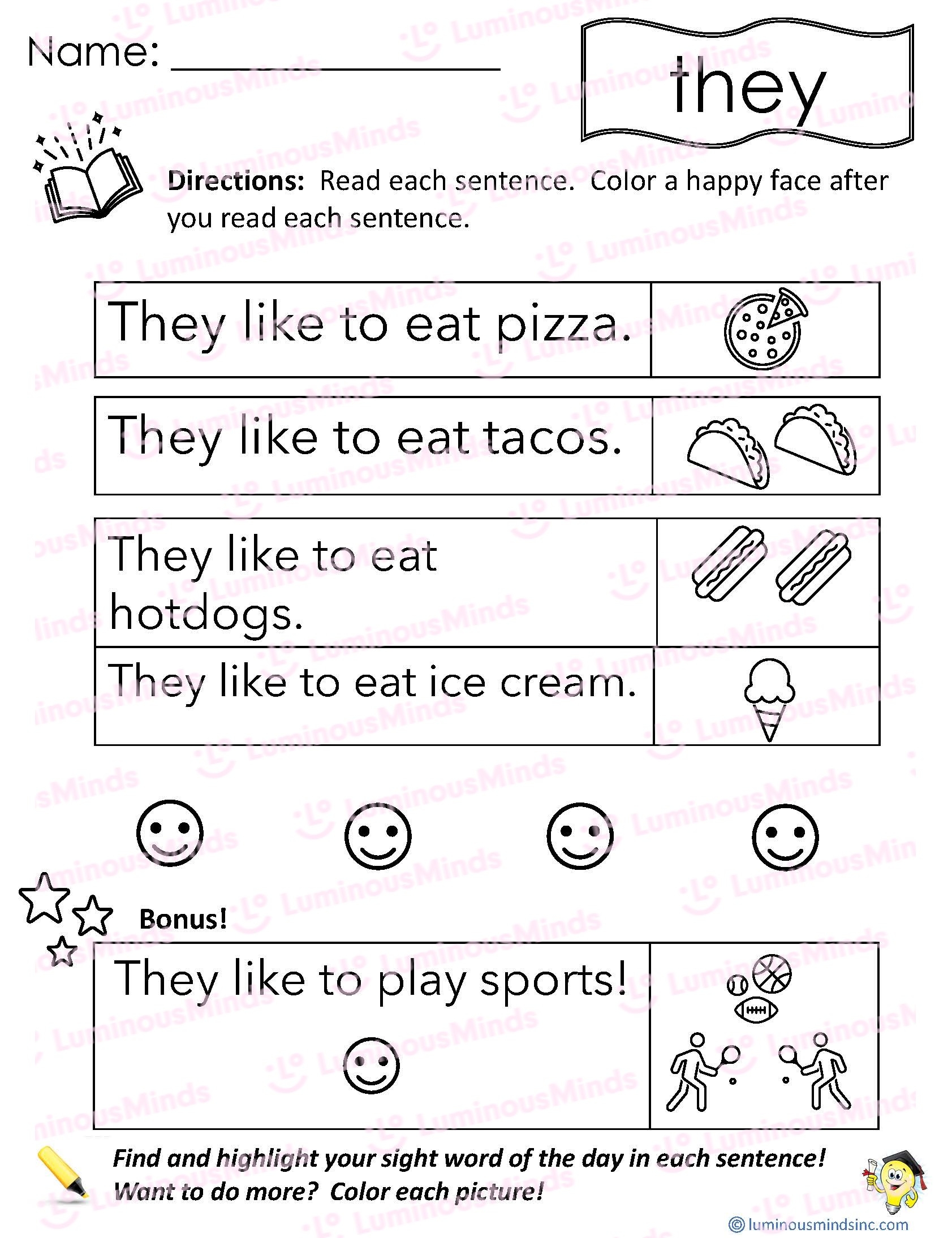 Easy Sight Word Reading Comprehension Worksheets