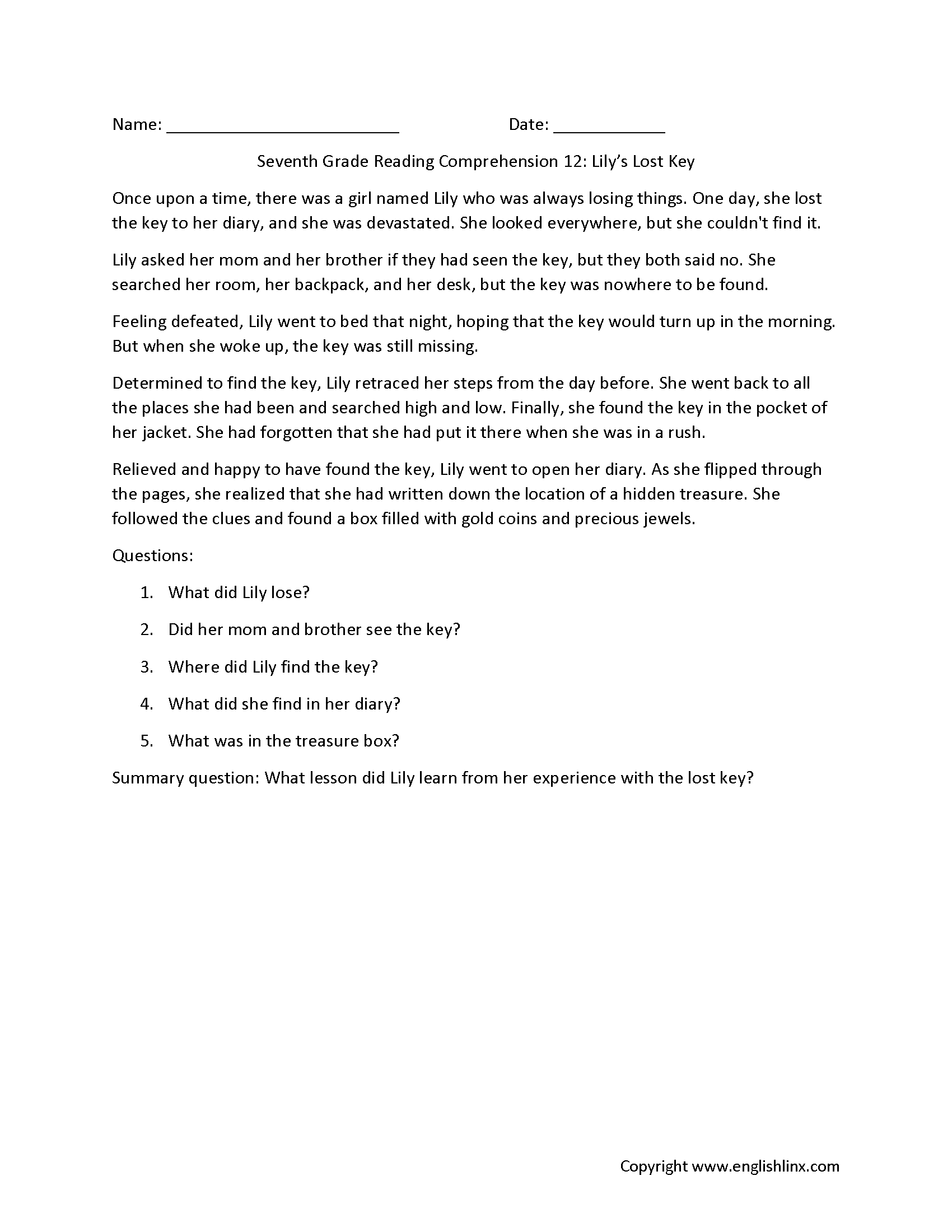 Free Reading Comprehension Worksheets Grade 7 Free Reading Comprehension Worksheets Grade 7