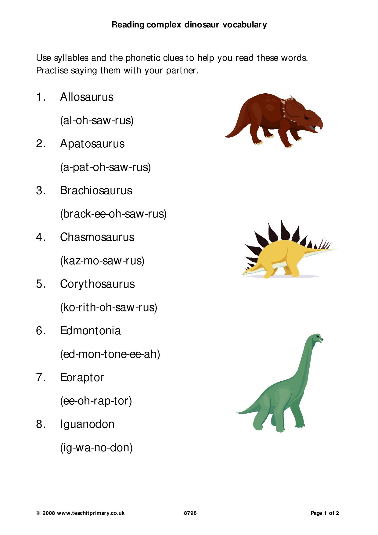 Reading Dinosaur Names KS1 English Phonics And Syllables Teachit Reading Dinosaur Names KS1 English Phonics And Syllables Teachit