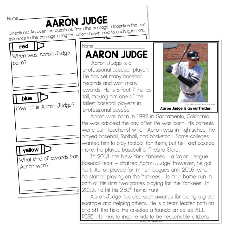 Baseball Reading Comprehension Worksheet