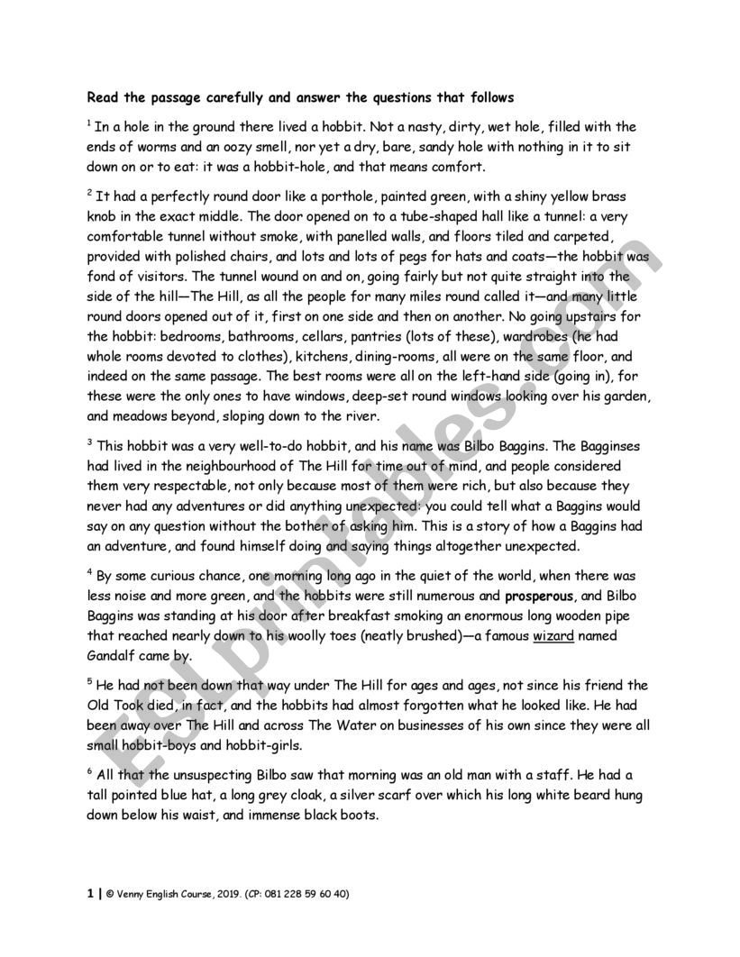 Reading Passage Fantasy Story ESL Worksheet By Vampireluph