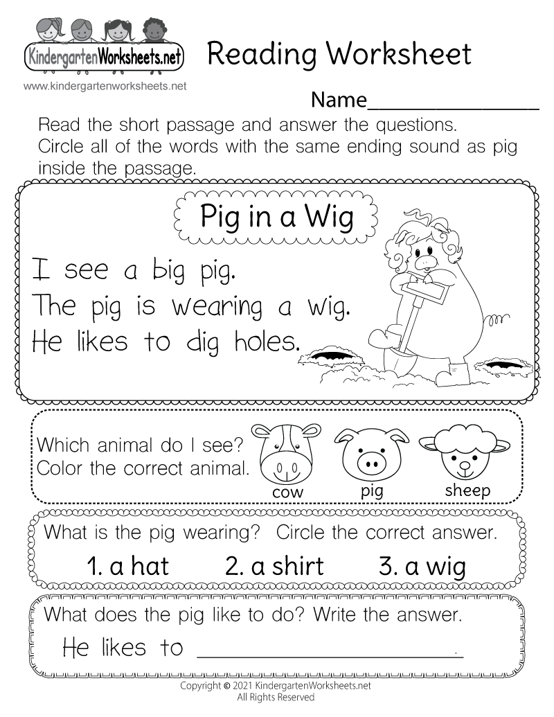 Free Educational Reading Comprehension Worksheets