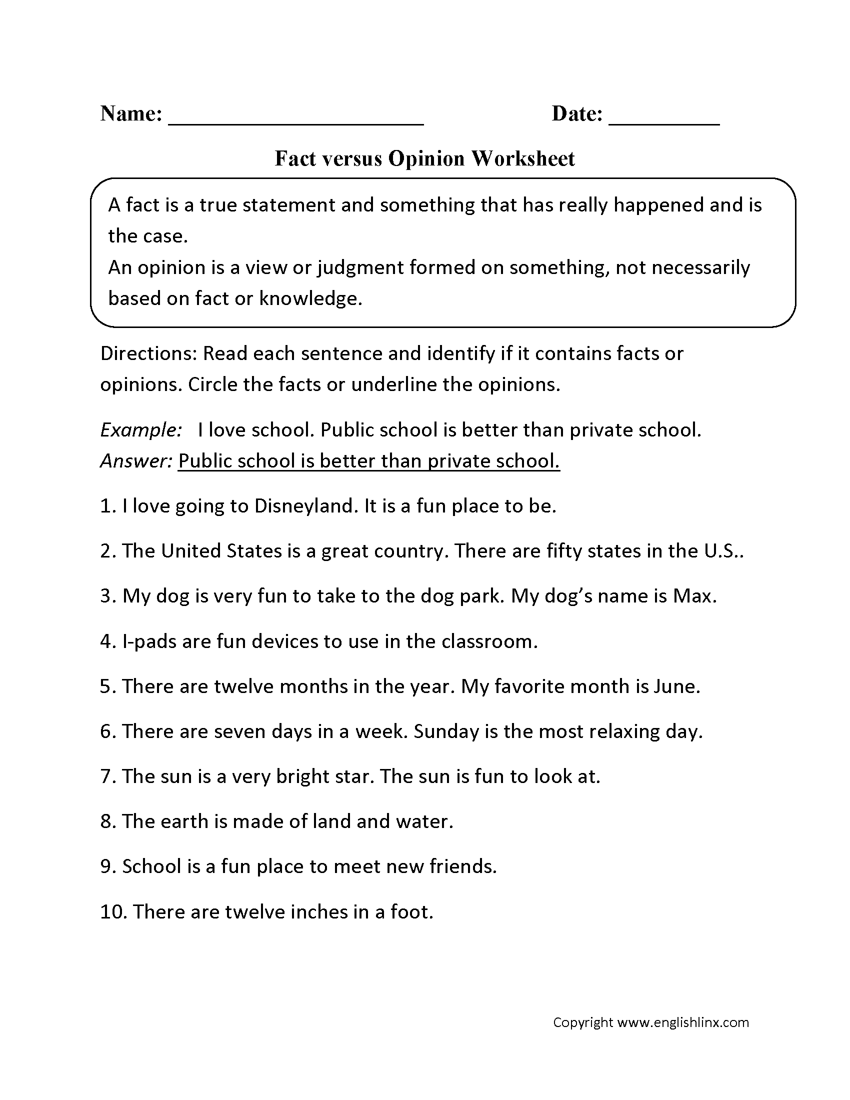 Reading Worksheets Fact And Opinion Worksheets