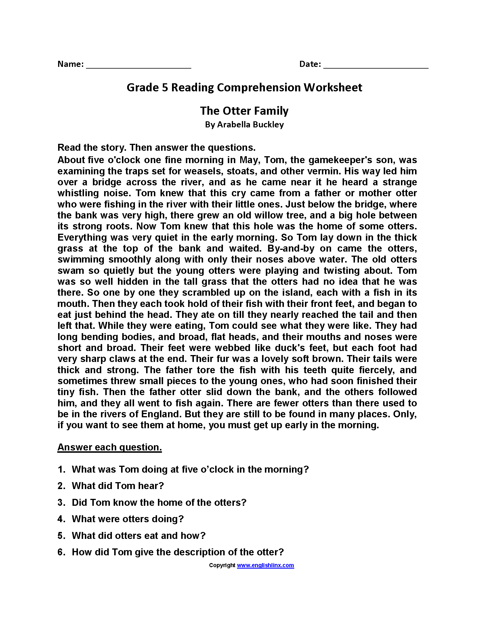 5Th Grade Reading Comprehension Strategies Worksheets