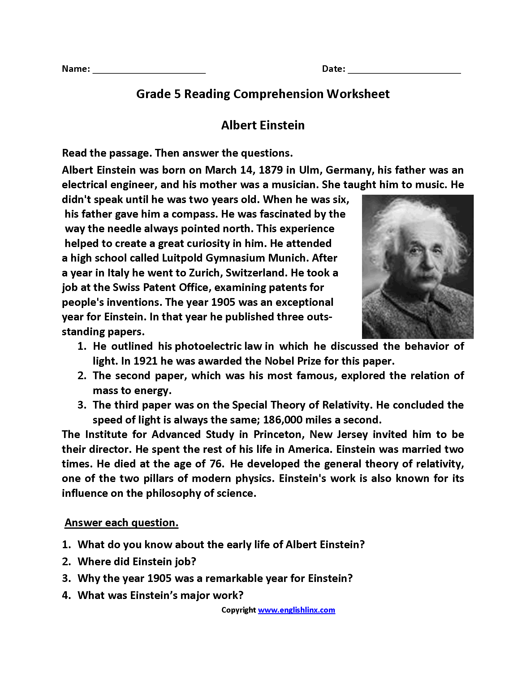 5Th Reading Comprehension Worksheets Plus