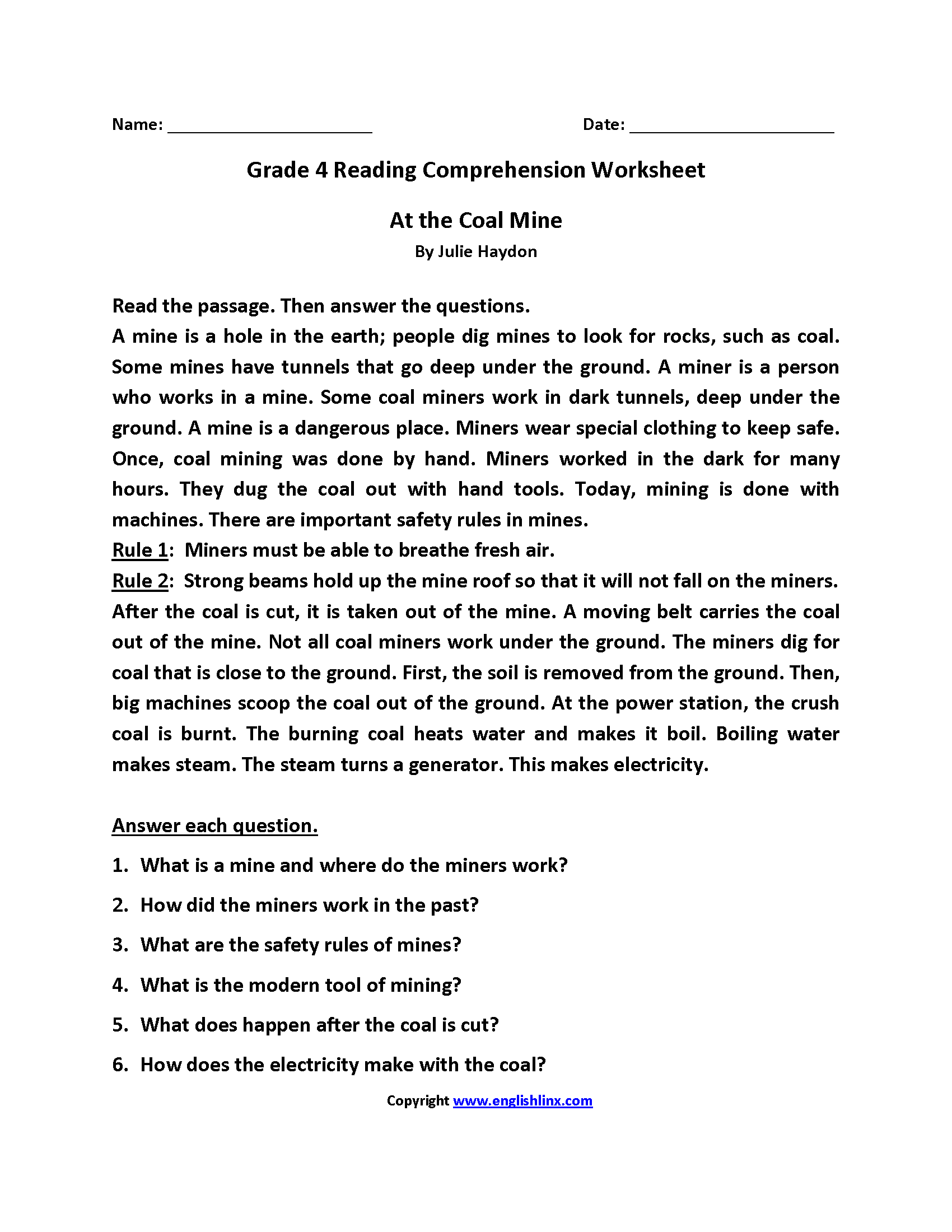 Reading Worksheets Fourth Grade Reading Worksheets