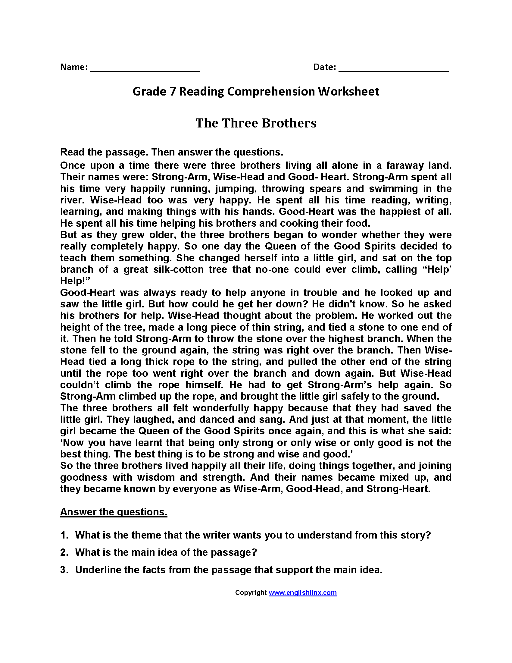 Reading Worksheets Seventh Grade Reading Worksheets