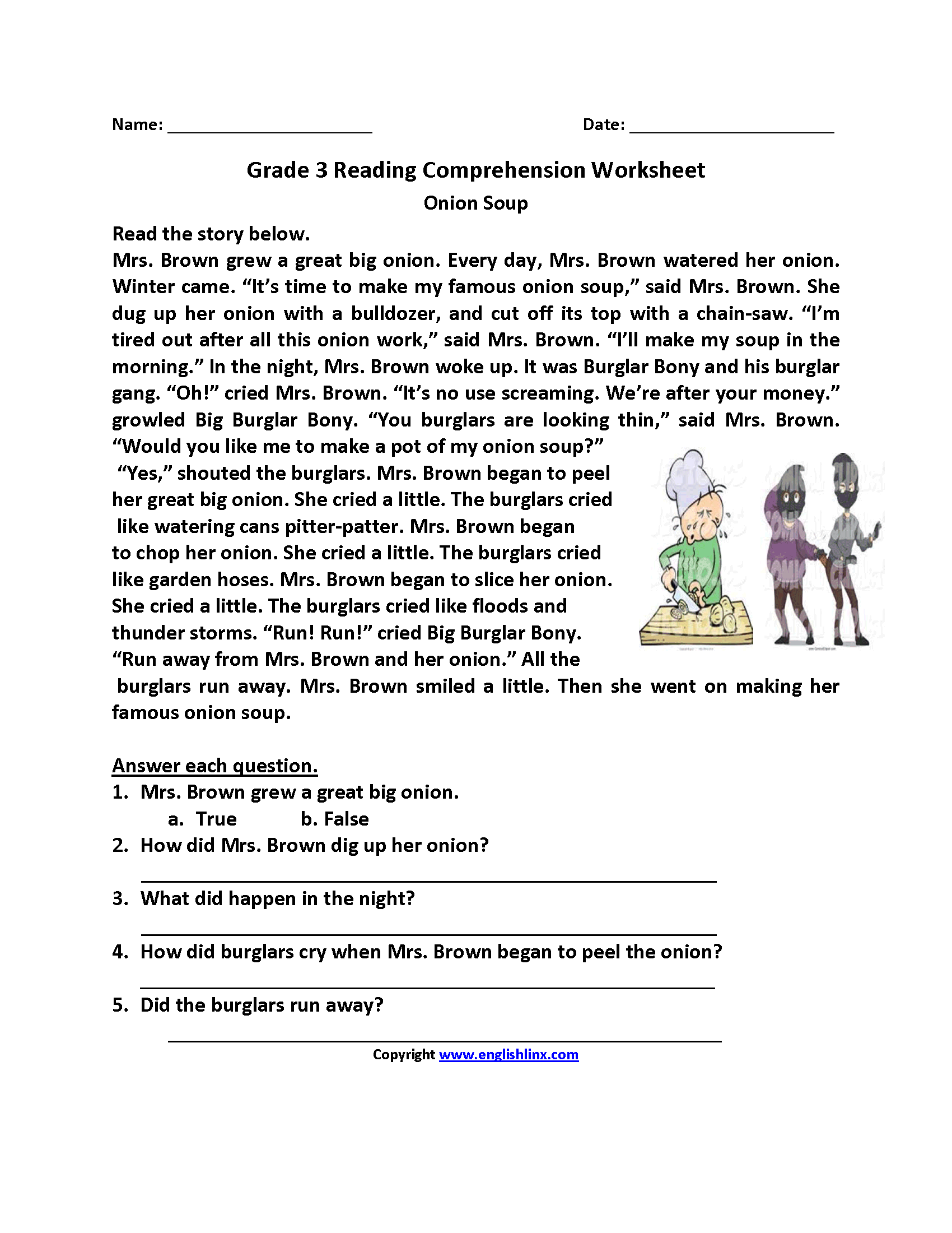 Free Worksheets Reading Comprehension 3Rd Grade