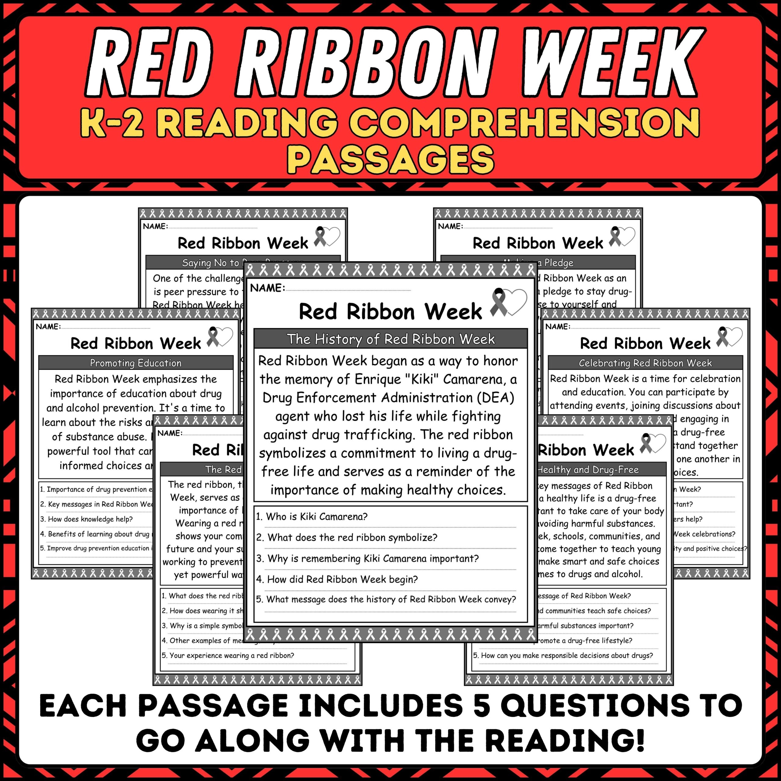 Red Ribbon Week Social Studies Reading Comprehension Passages K 2 Engage Student Made By Teachers