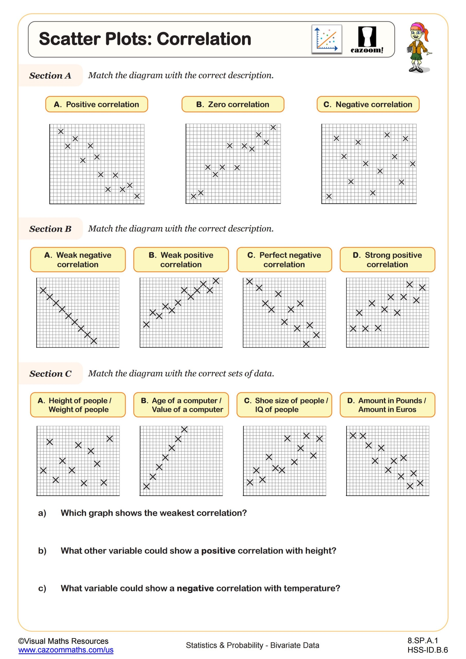Scatter Plots Correlation Worksheet PDF Printable Statistics Probability Worksheet