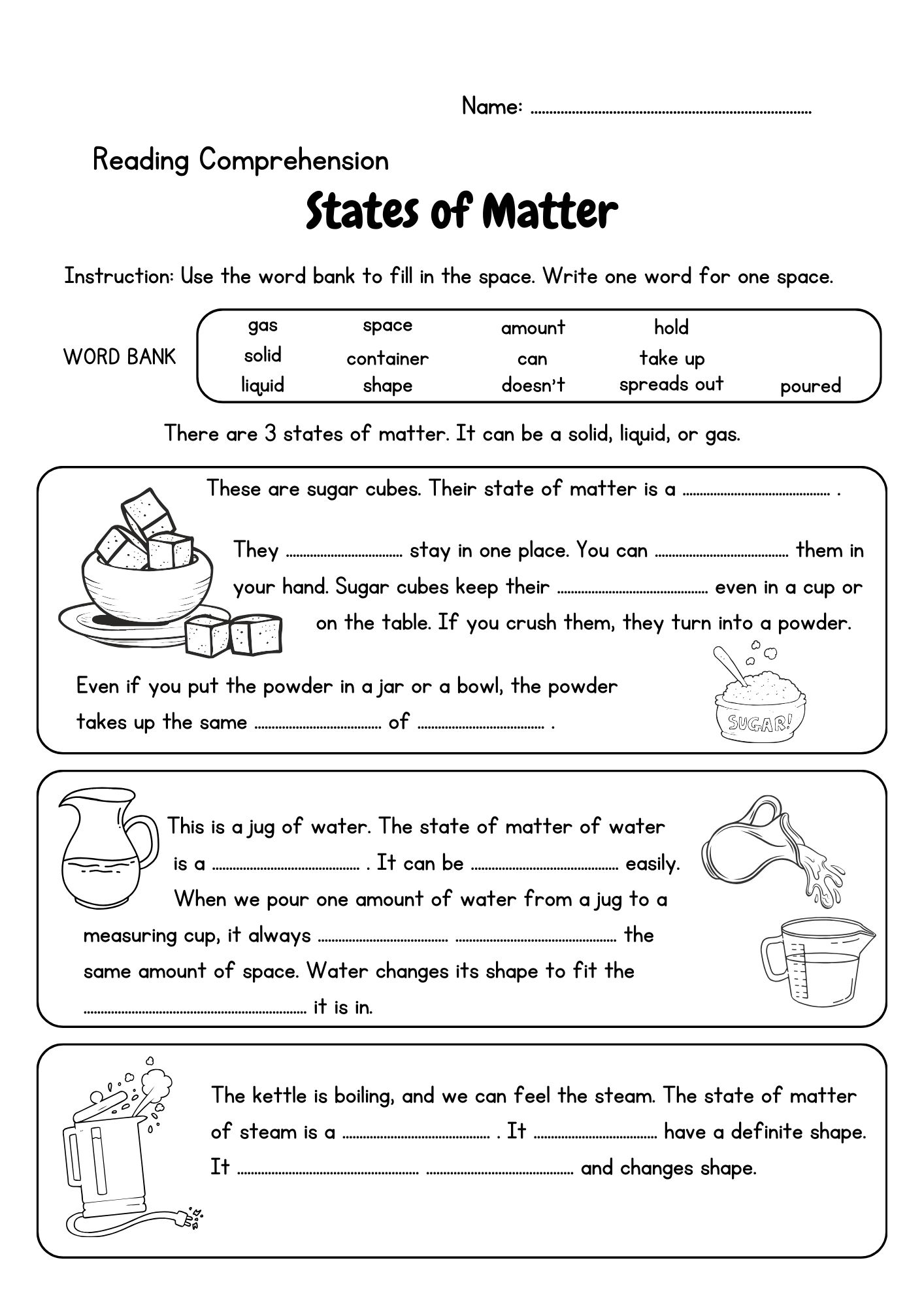 Science 3 States Of Matter BUNDLE Informational Input Reading Comprehension Sorting Activity Cut Paste Worksheets Classful