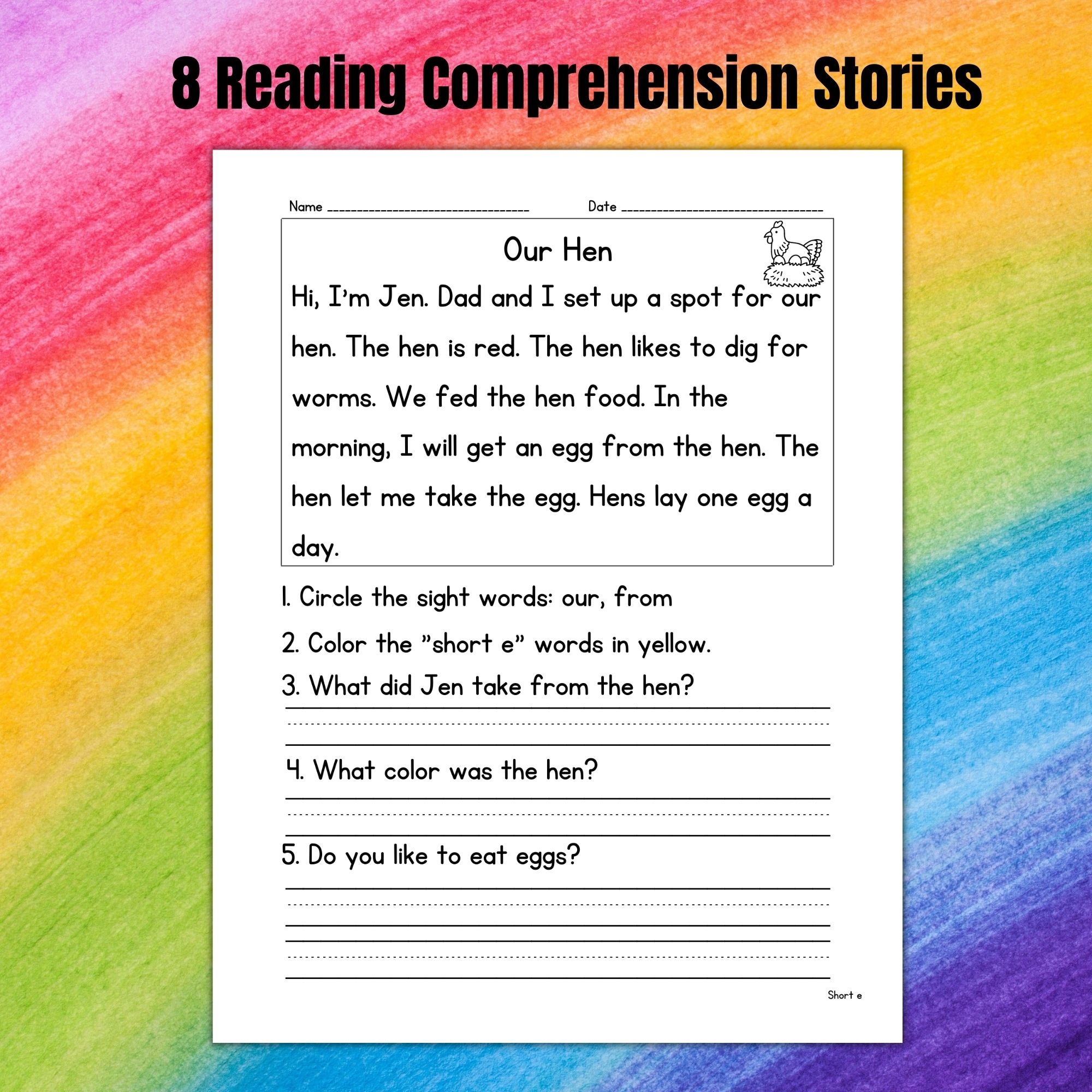 Short E Story Passage Reading Comprehension Worksheets Made By Teachers