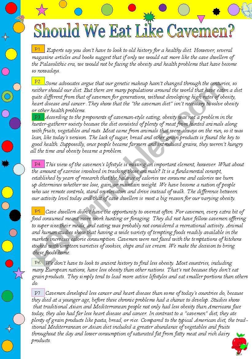 Esl Worksheets Cavepeople Reading Comprehension