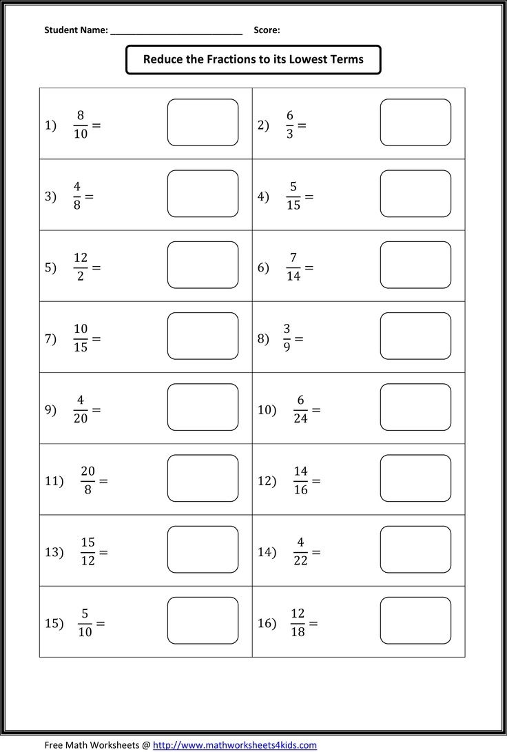 Free Printable Reducing Fractions Worksheets