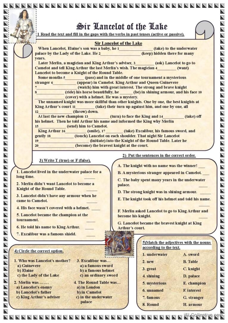 Sir Lancelot Of The Lake reading Co English ESL Worksheets Pdf Doc