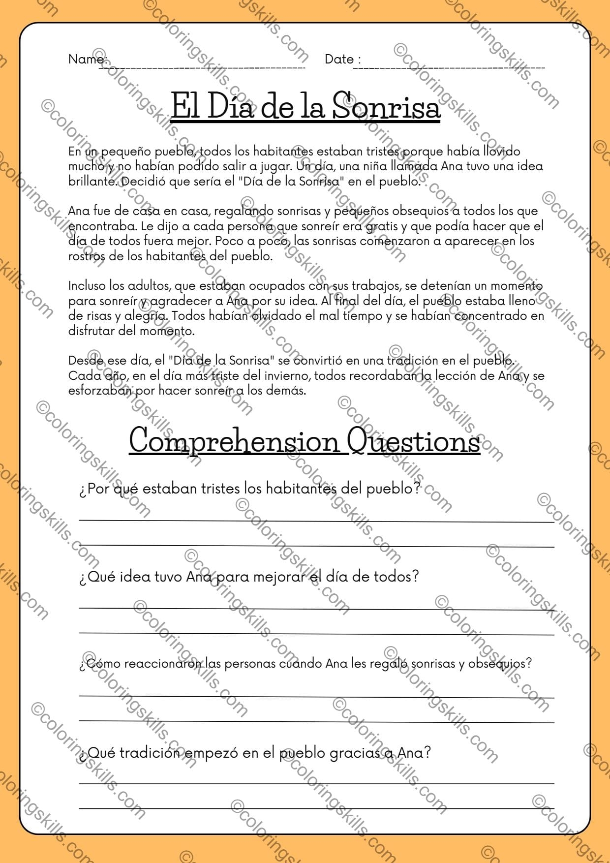 Spanish Reading Comprehension Passages For 2nd Grade