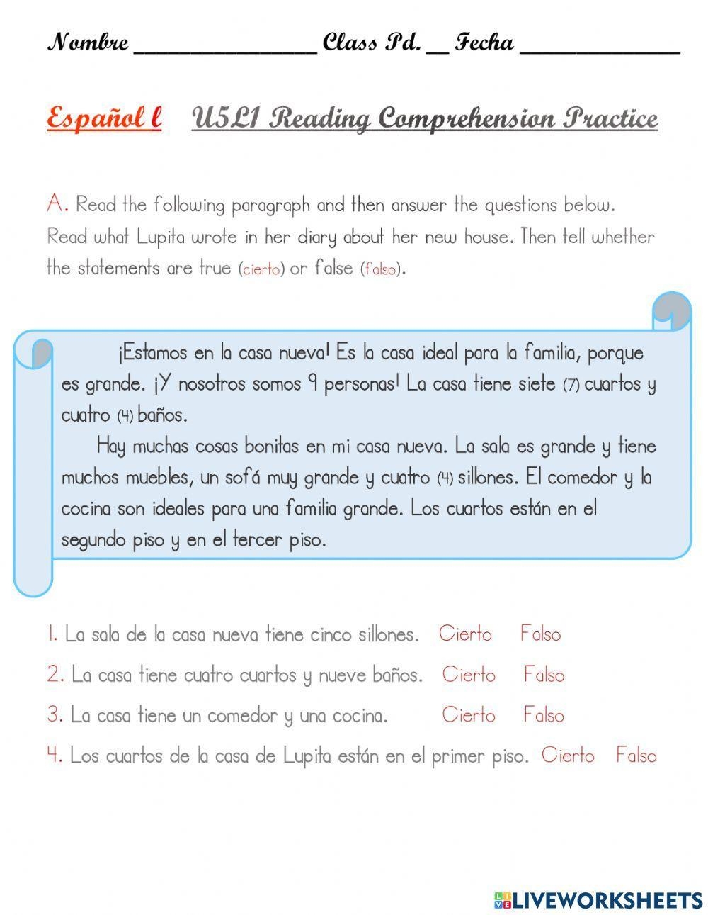 Spanish Reading Comprehension Worksheet Practice Sheets For Language Learners Spanish Reading Comprehension Worksheet Practice Sheets For Language Learners