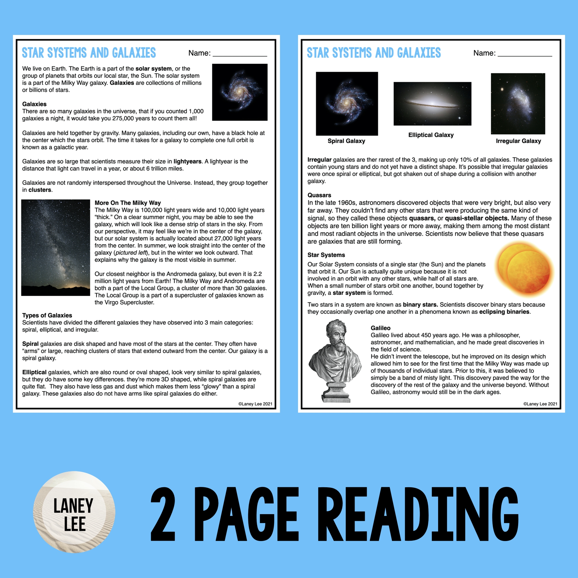 Star Systems Galaxies Guided Reading Worksheet Laney Lee