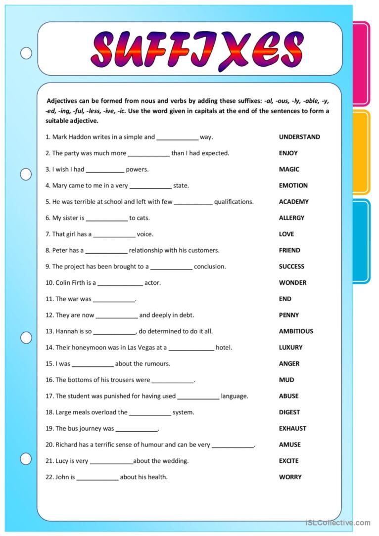 Suffixes Adjectives Formed From No English ESL Worksheets Pdf Doc