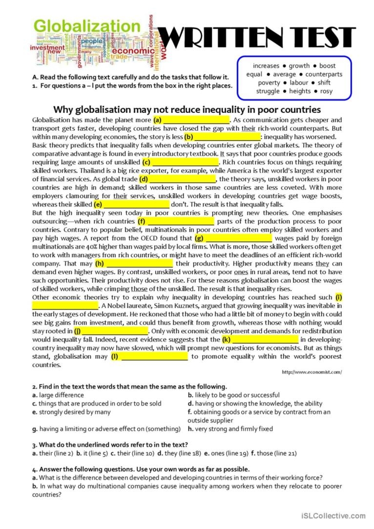 TEST B2 C1 On GLOBALIZATION Creati English ESL Worksheets Pdf Doc