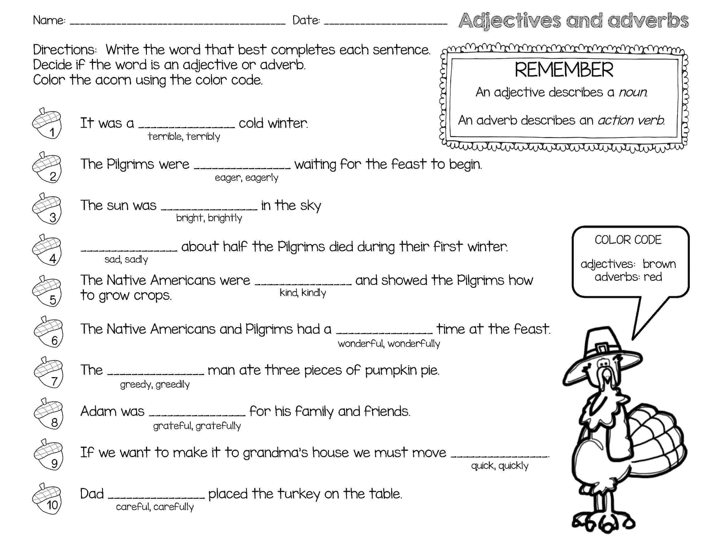 First Grade Thanksgiving Reading Comprehension Worksheets