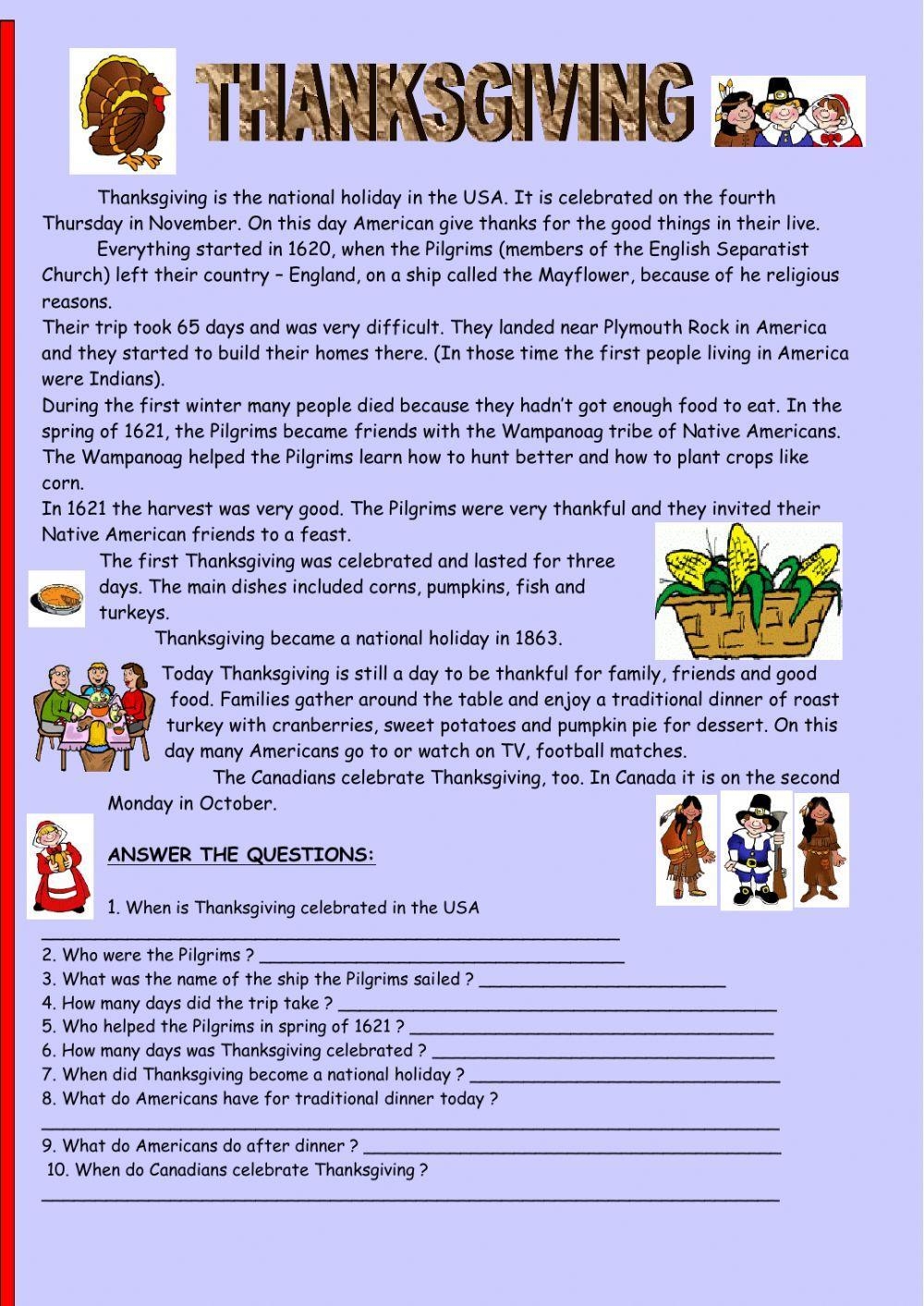 Thanksgiving Reading Comprehension Worksheet Live Worksheets Worksheets Library