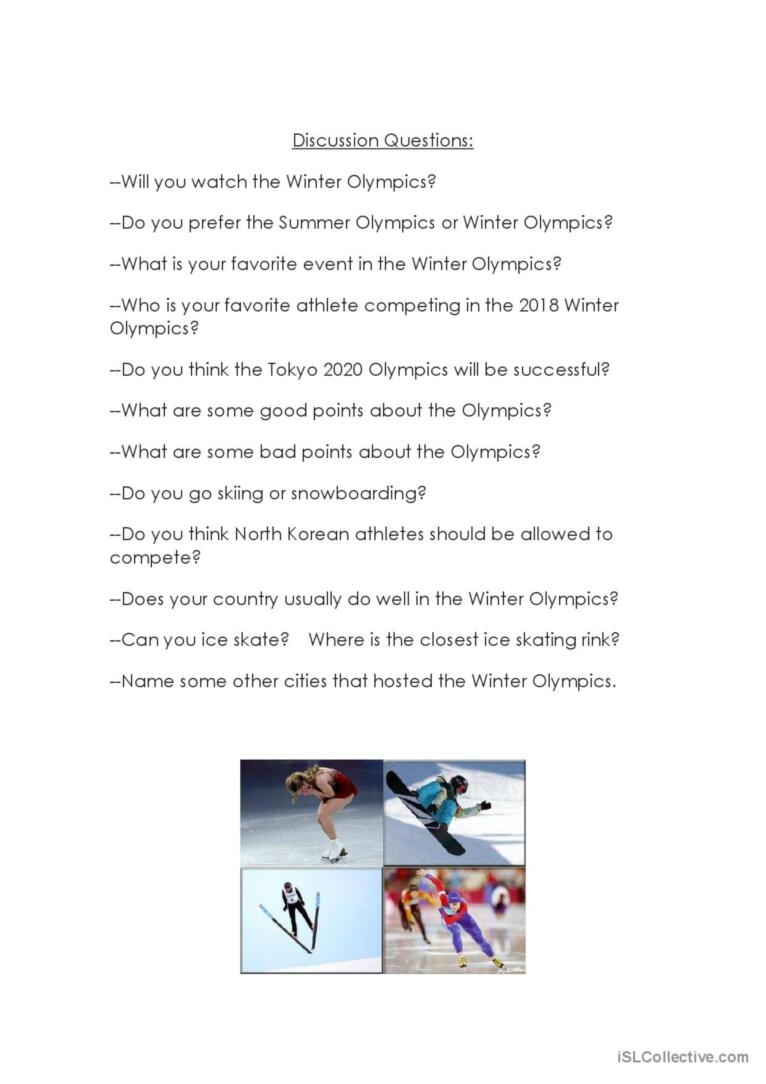 2018 Winter Olympics Reading Comprehension Worksheets