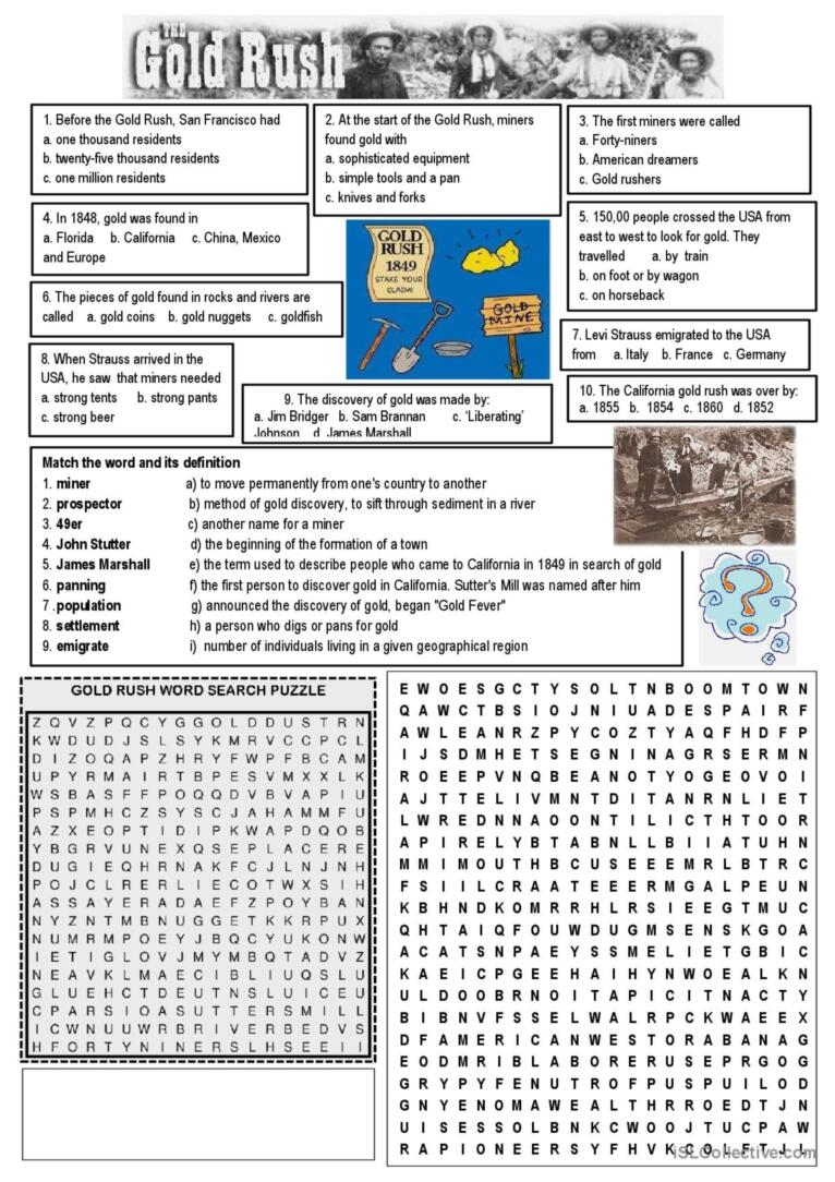 The Gold Rush Questionnaire English ESL Worksheets Pdf Doc