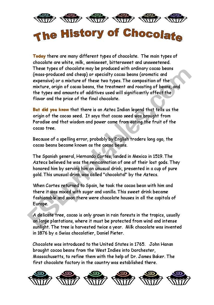 The History Of Chocolate ESL Worksheet By Eng789