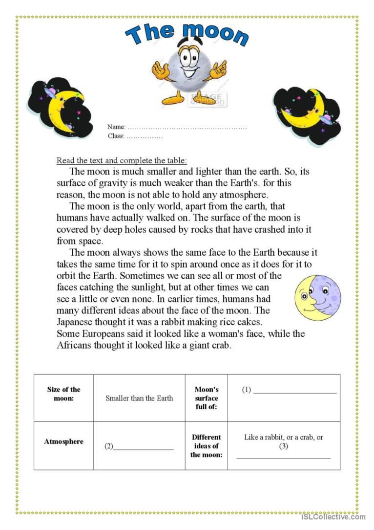 The Moon Reading For Detail dee English ESL Worksheets Pdf Doc