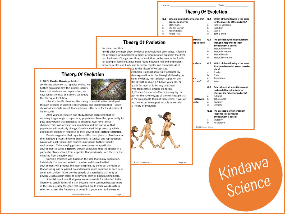Evolution Reading Comprehension Worksheet Pdf