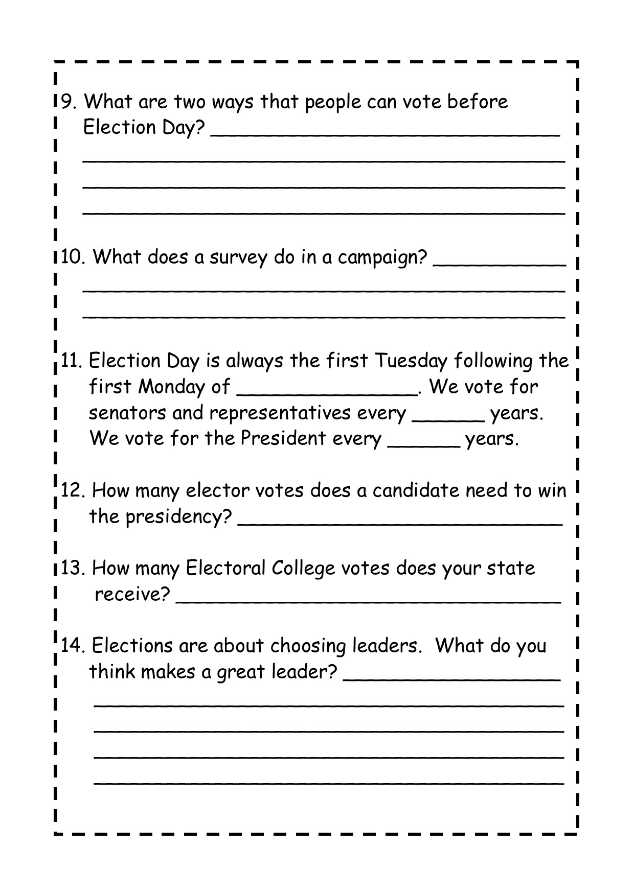 Election Day Reading Comprehension Worksheet