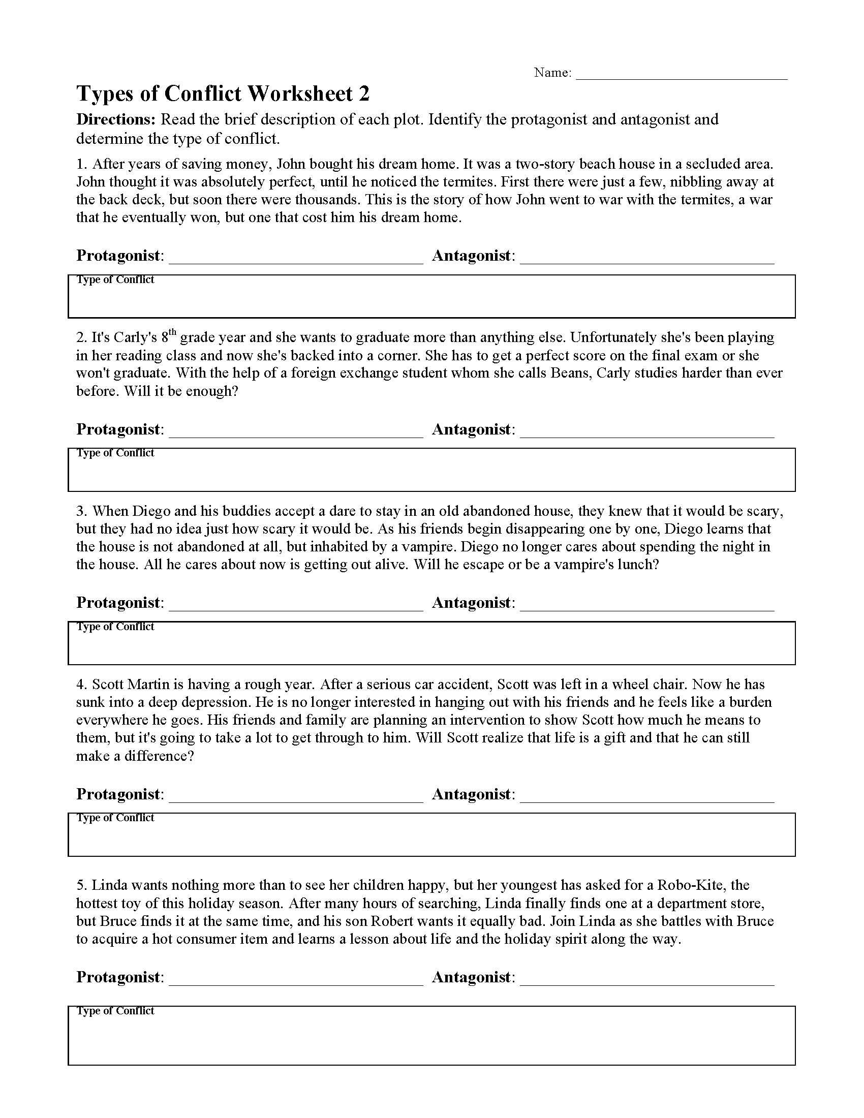 Types Of Conflict Worksheet 2 Reading Activity