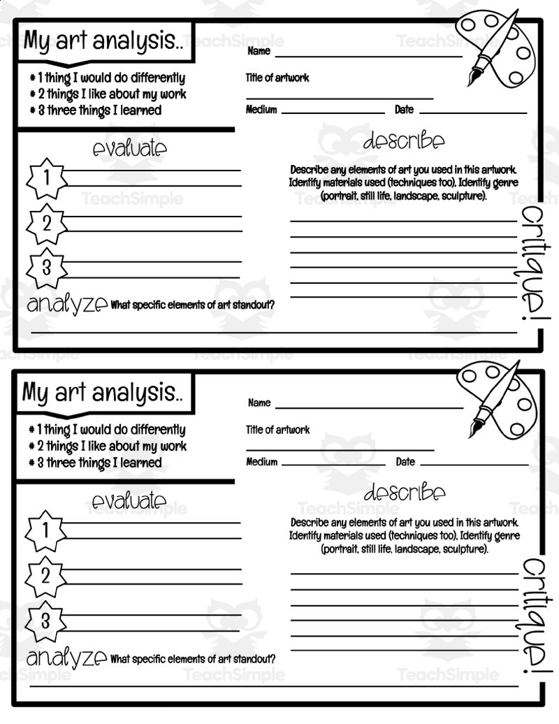 Free Printable Art Critique Worksheet Free Printable Art Critique Worksheet