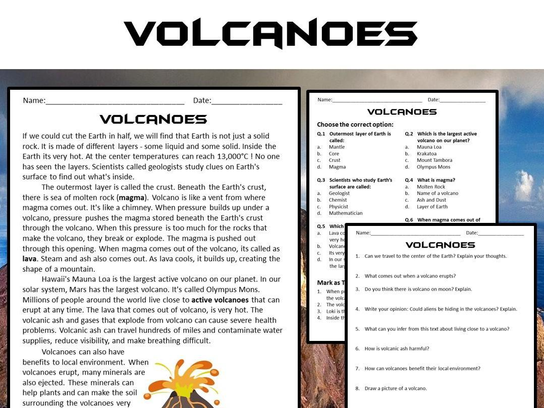 Volcanoes Reading Comprehension Passage And Questions PDF Teaching Resources