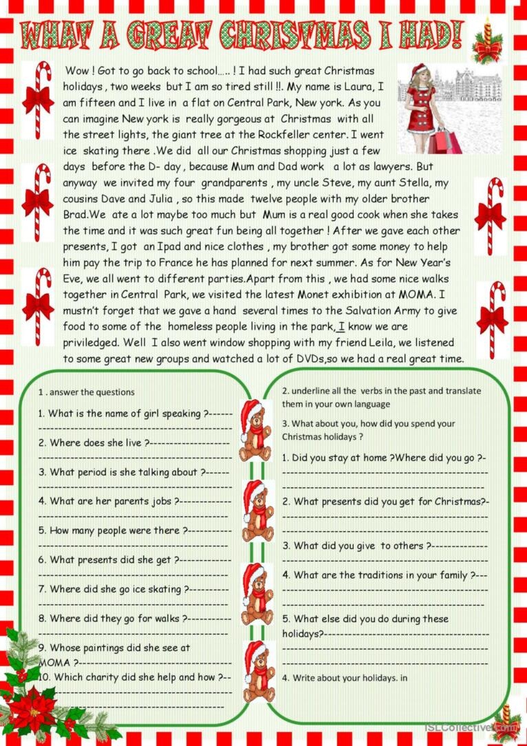 What A Great Christmas I Had Chris English ESL Worksheets Pdf Doc